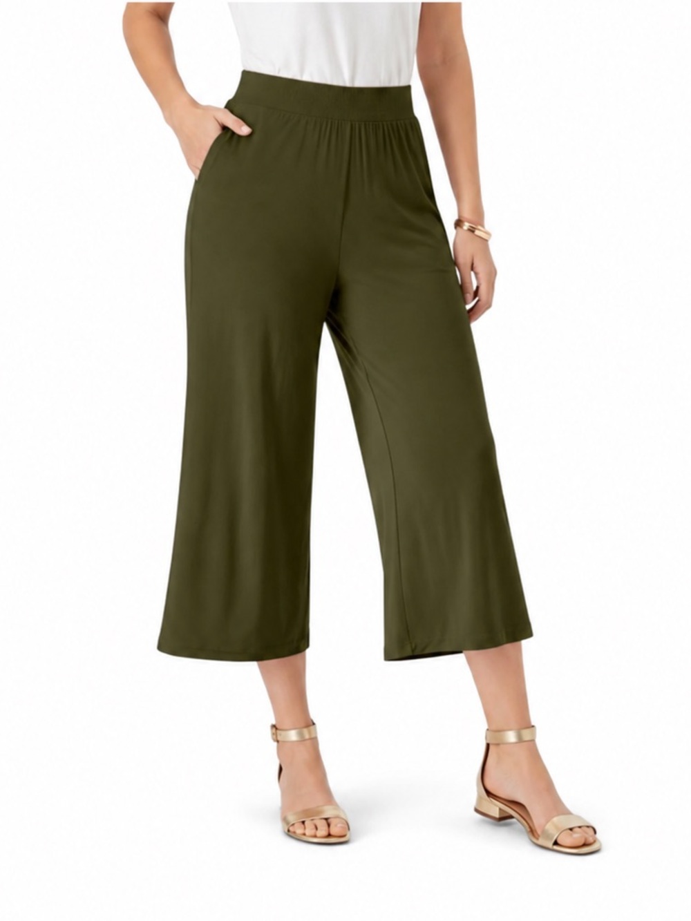 *NWT* Jessica London Olive Green Stretch Wide Leg Crop Pant - Size 12